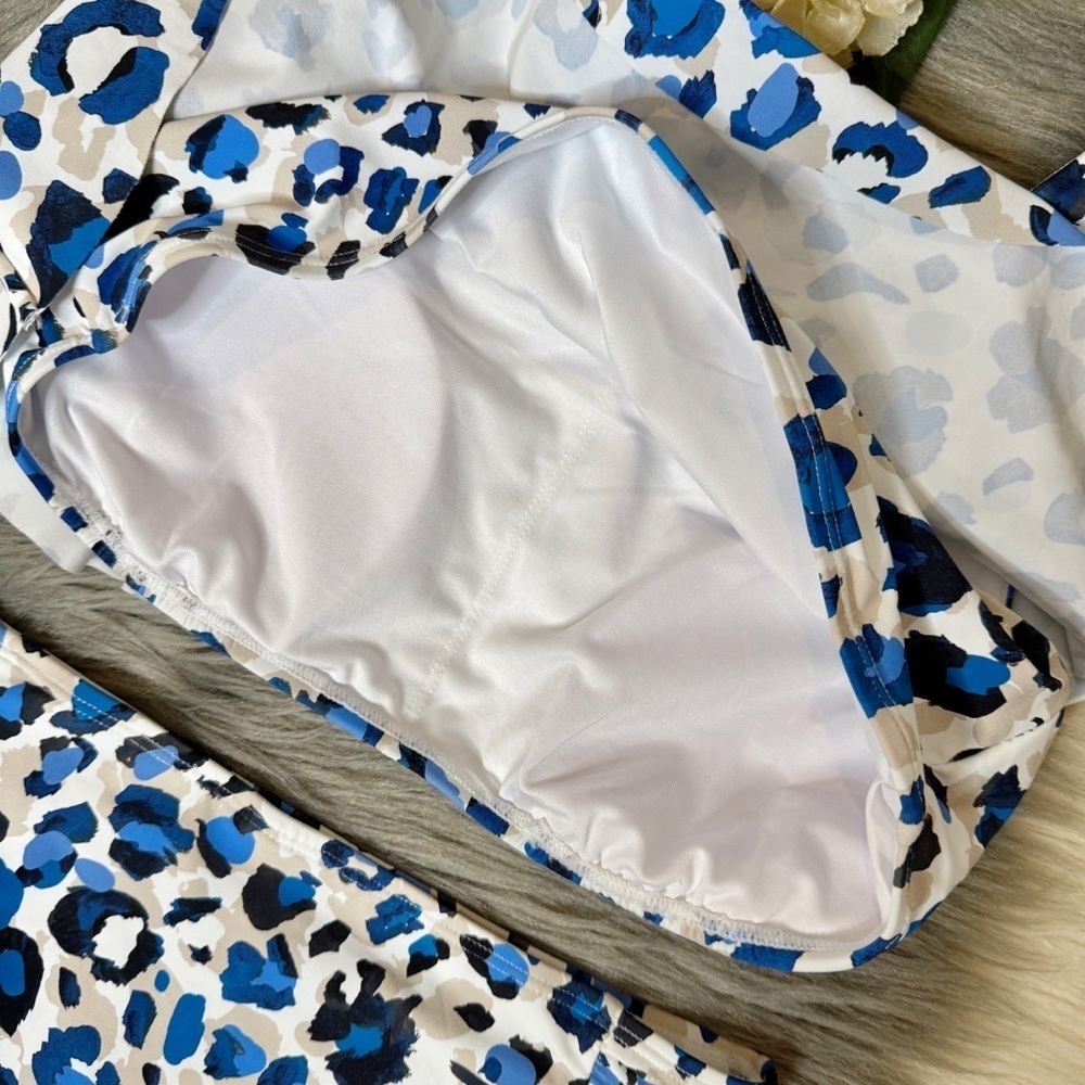 Tahari Blue Leopard Ruffle Women’s Bikini Set Coastal Resort Swim Sz Medium - Picture 10 of 13